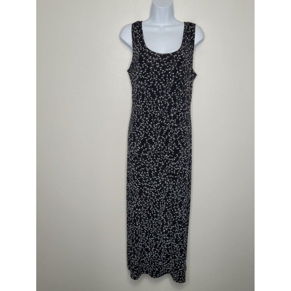 Vintage 90s Ronnie Nicole black white flower print slinky maxi skirt size 12